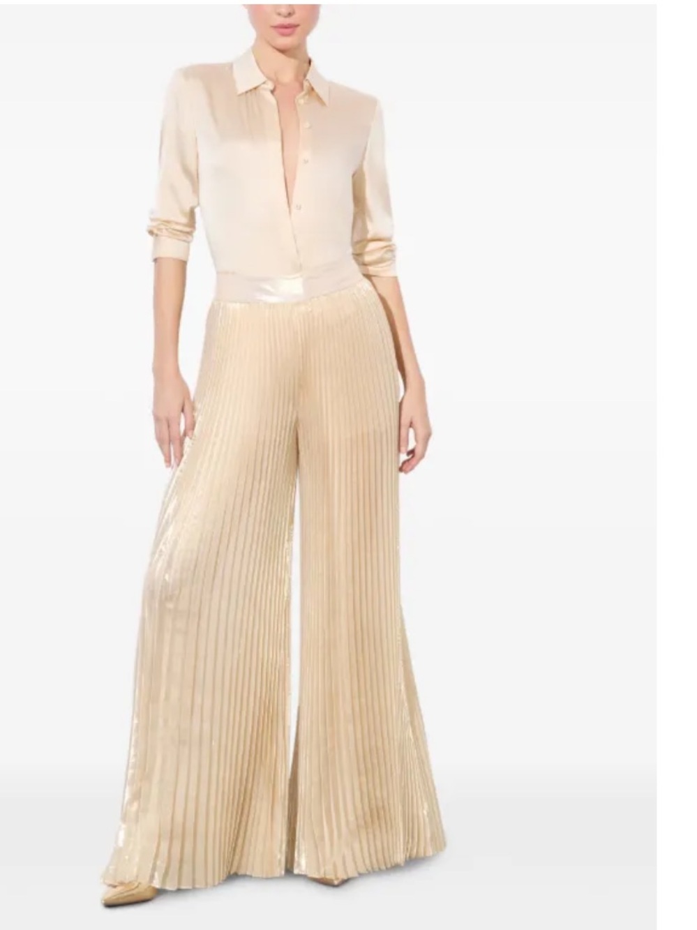 ALICE AND OLIVIA  pleated champagne colored wide leg pants